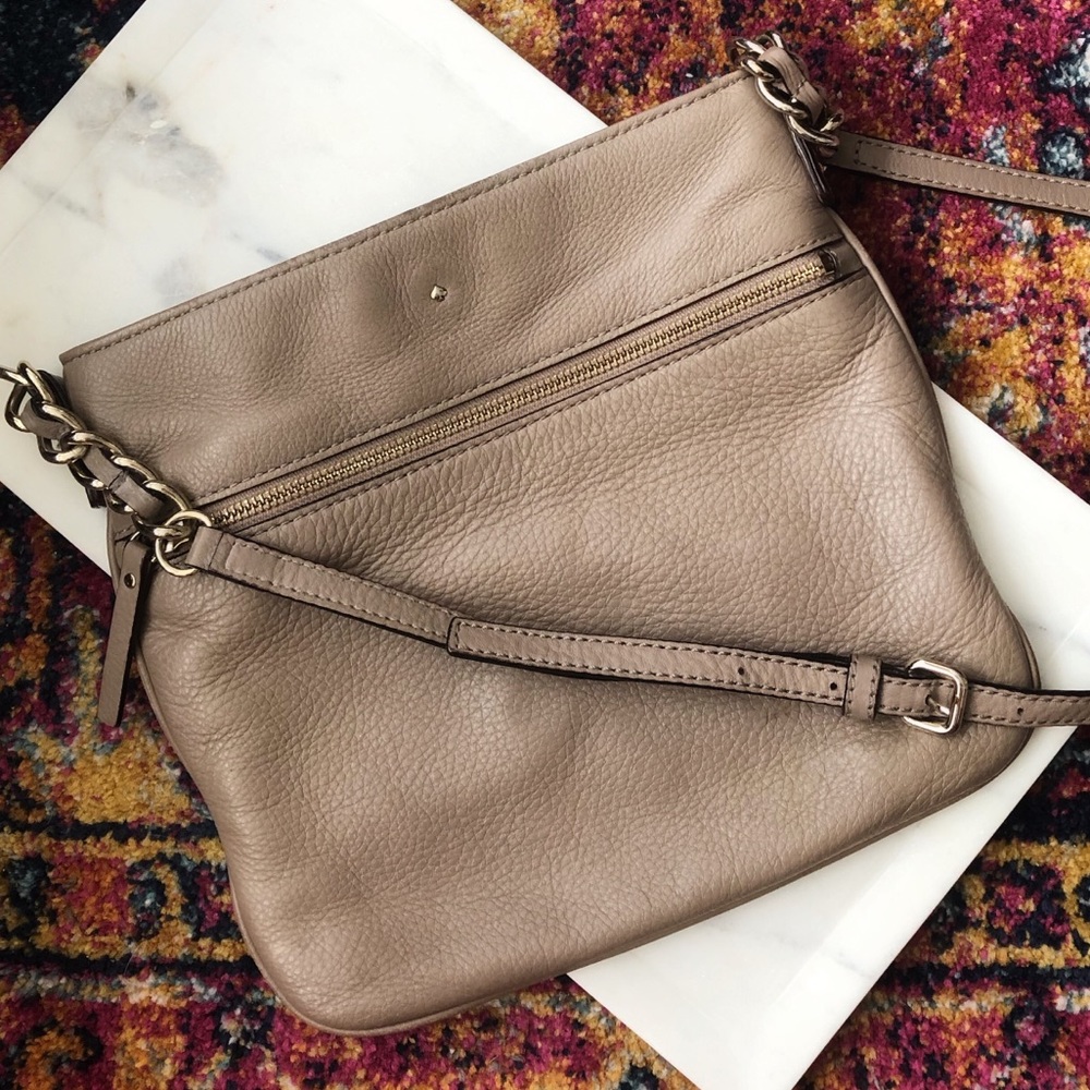 Kate Spade | Taupe Front Zipper Leather Crossbody